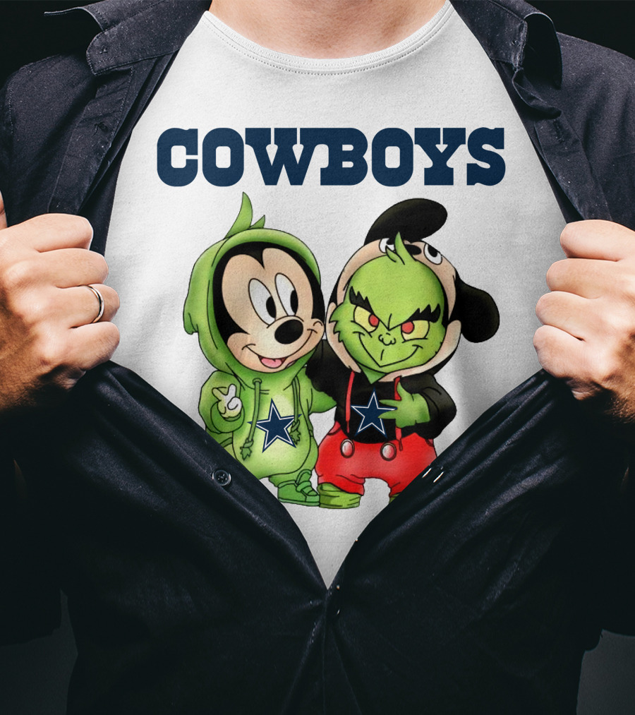 Cowboys Mickey Mouse And Grinch Collaboration Football Fan Style T-Shirt
