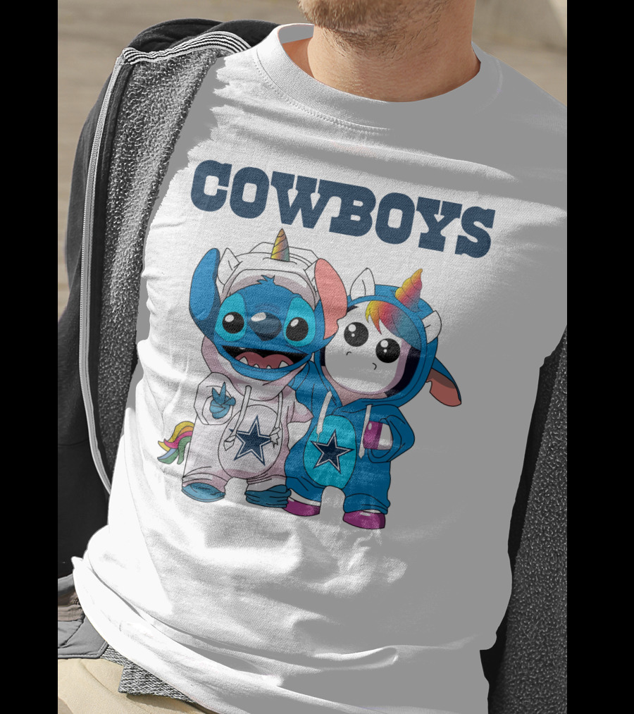 Cowboys Stitch And Unicorn In Blue Star Hoodies T-Shirt