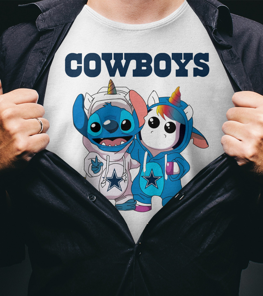Cowboys Stitch And Unicorn In Blue Star Hoodies T-Shirt