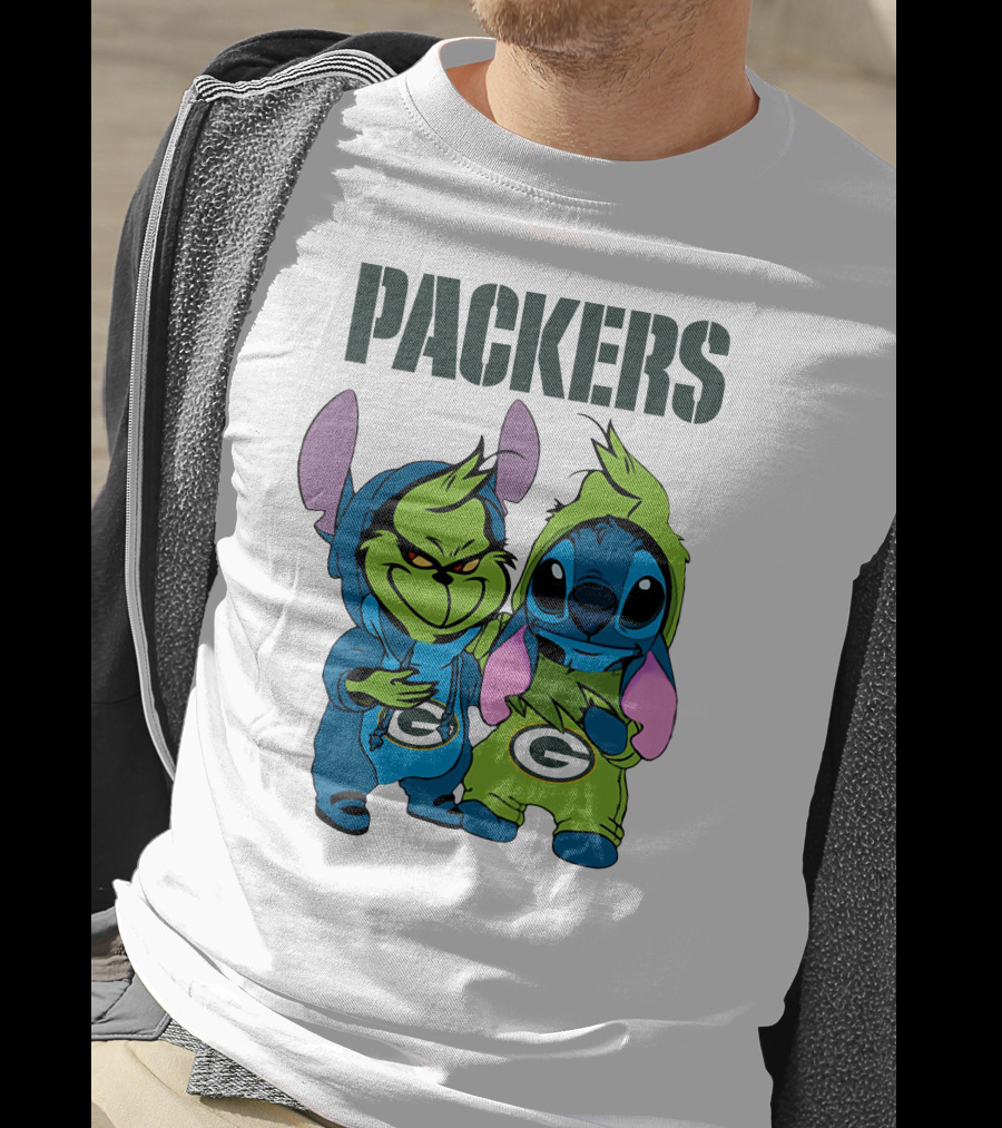 Packers Grinch And Stitch Green Bay Football Crossover T-Shirt