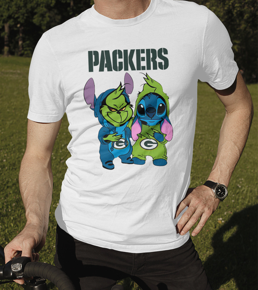 Packers Grinch And Stitch Green Bay Football Crossover T-Shirt