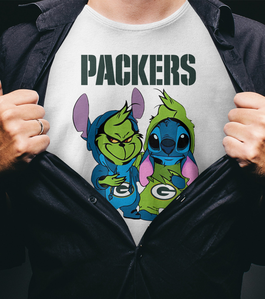 Packers Grinch And Stitch Green Bay Football Crossover T-Shirt