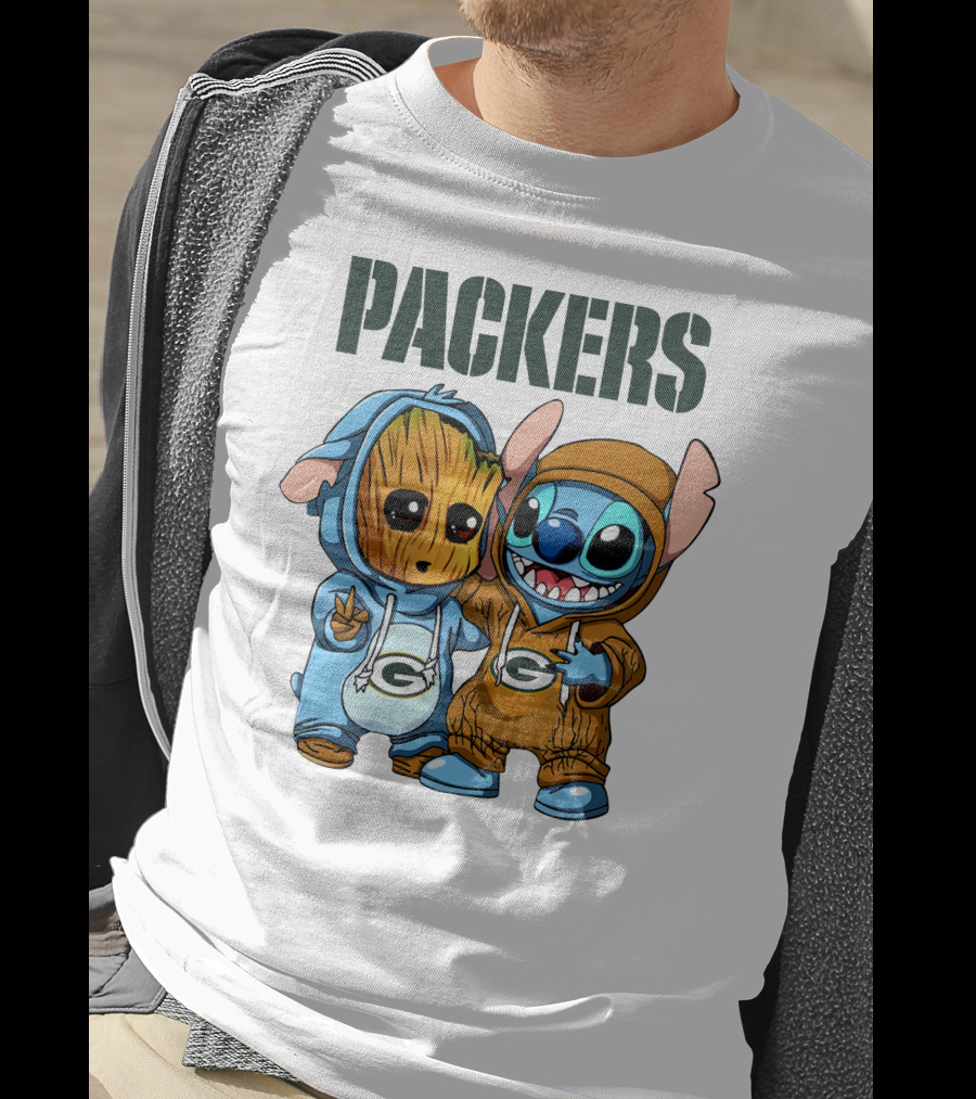 Packers Groot And Stitch Hug Wearing Green Bay Packers Hoodies T-Shirt