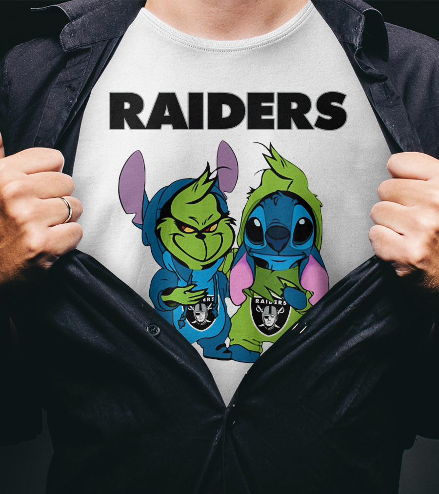 Raiders Grinch And Stitch Crossover T-Shirt