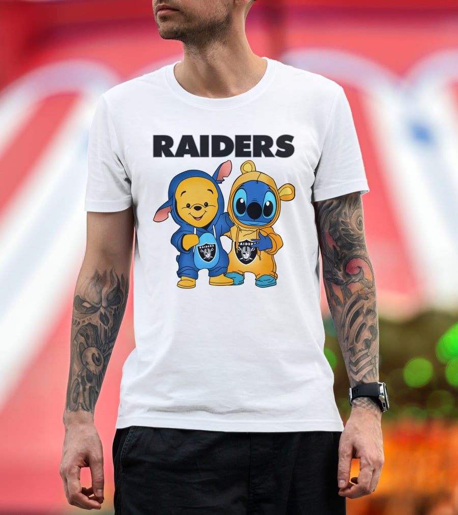 Raiders Pooh-Stitch Crossover Nfl Team Logos T-Shirt