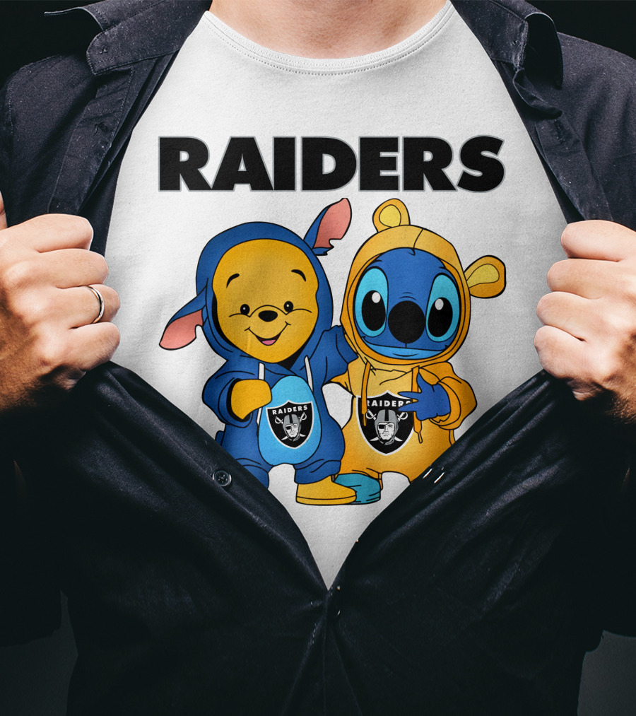 Raiders Pooh-Stitch Crossover Nfl Team Logos T-Shirt