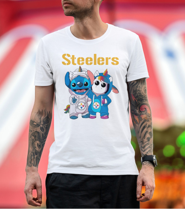Premium T-Shirt: Steelers Stitch and Unicorn Duo with Rainbow Horns T-Shirt Steelers Stitch and Unicorn Duo with Rainbow Horns T-Shirt