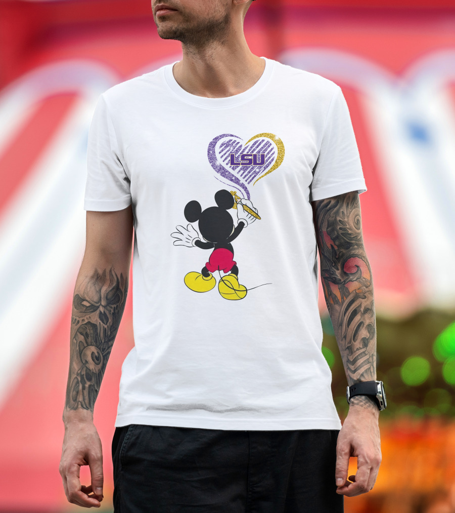 Mickey Lsu Heart Painting Ncaa T-Shirt