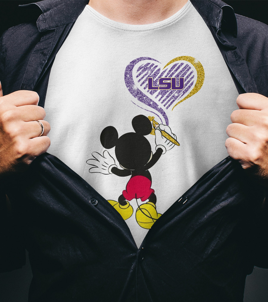 Mickey Lsu Heart Painting Ncaa T-Shirt