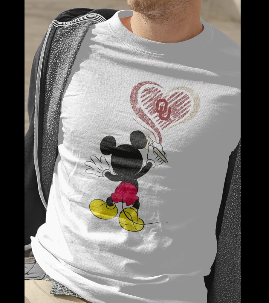 Mickey Painting Ou Heart Oklahoma Sooners T-Shirt