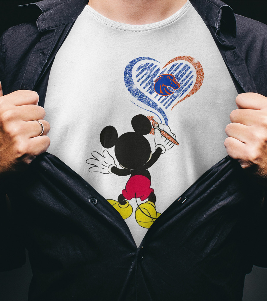 Mickey Paints Heart With Boise State Broncos T-Shirt
