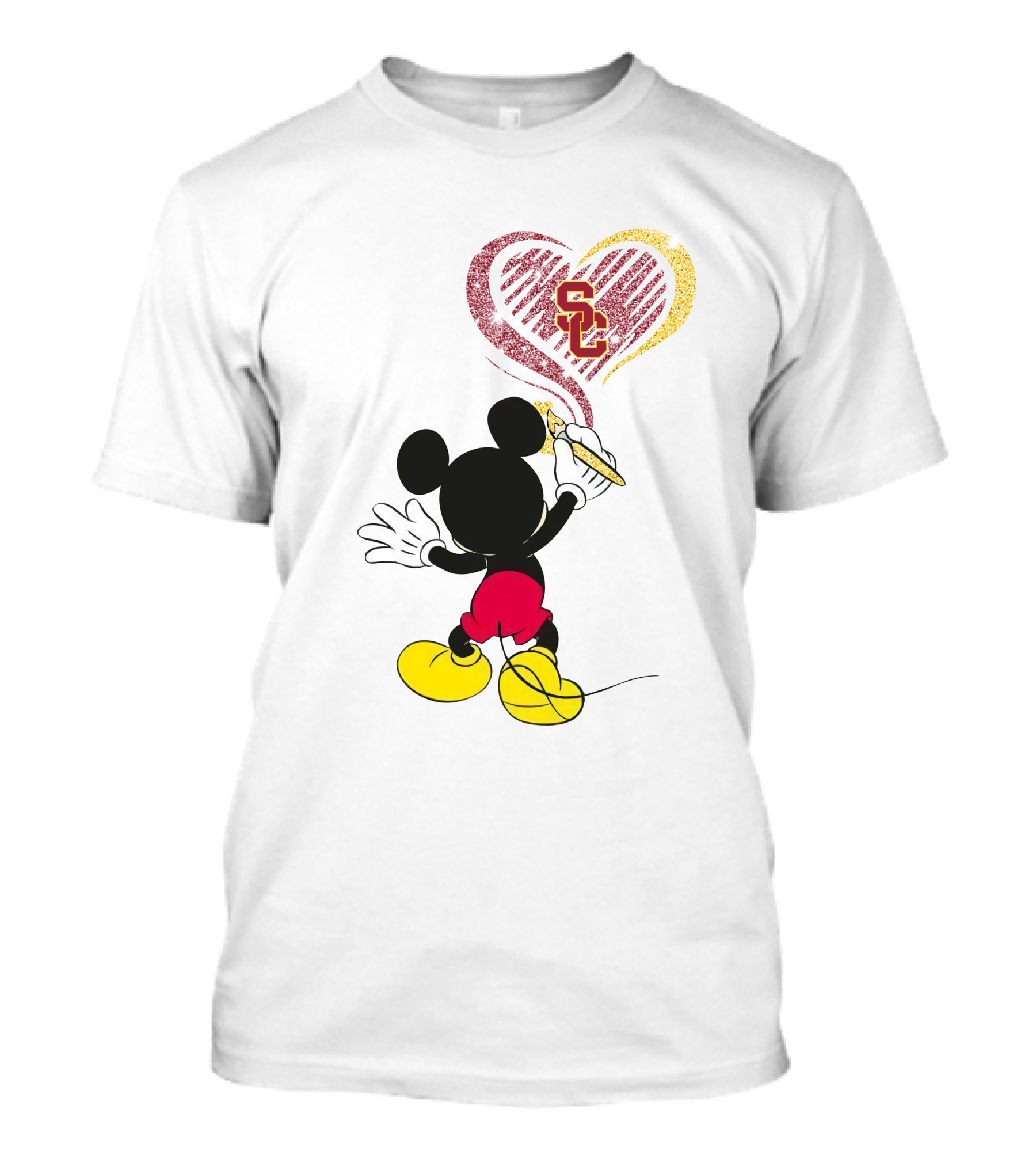 Mickey Mouse Drawing Heart With Usc Trojans T-Shirt