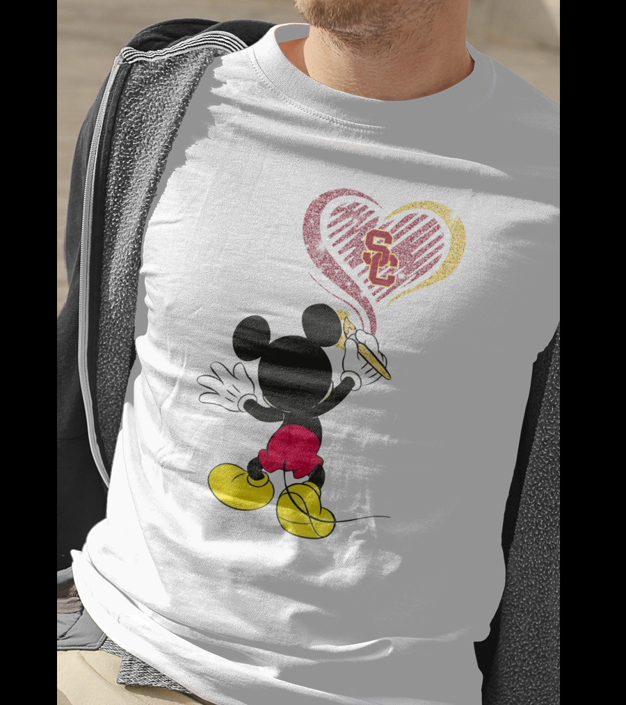 Mickey Mouse Drawing Heart With Usc Trojans T-Shirt