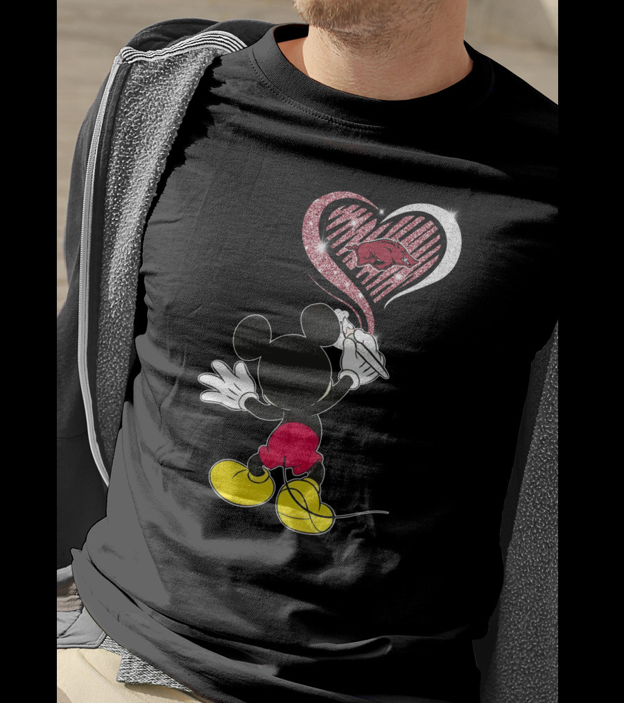 Mickey Arkansas Razorbacks Heart Drawing 22 T-Shirt