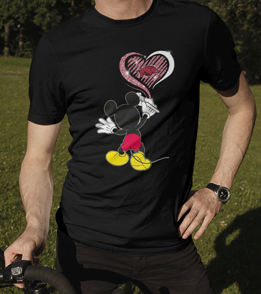 Mickey Arkansas Razorbacks Heart Drawing 22 T-Shirt