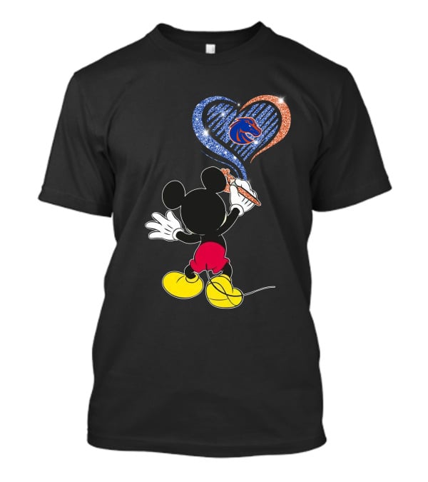 Mickey Painting Blue And Orange Heart Boise State Broncos T-Shirt