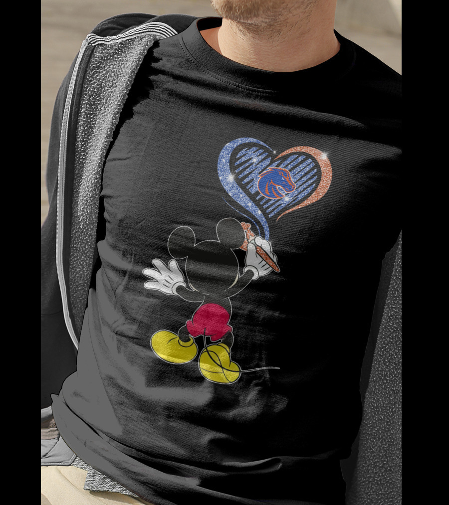 Mickey Painting Blue And Orange Heart Boise State Broncos T-Shirt