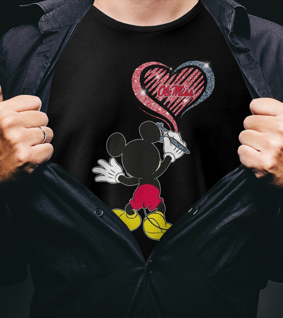 Ole Miss Rebels Heart Design Featuring Iconic Mouse Character T-Shirt