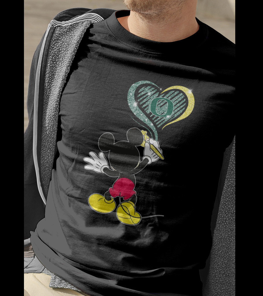 Mickey Mouse Drawing Oregon Ducks Heart T-Shirt