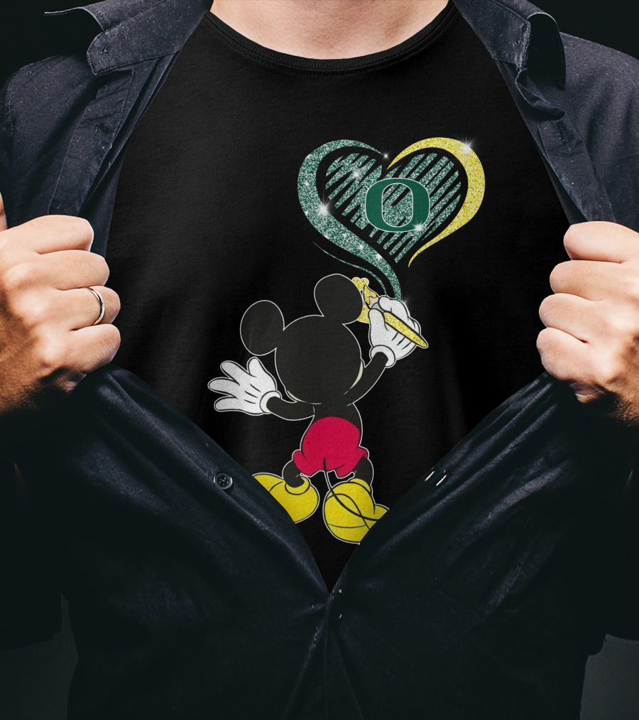 Mickey Mouse Drawing Oregon Ducks Heart T-Shirt