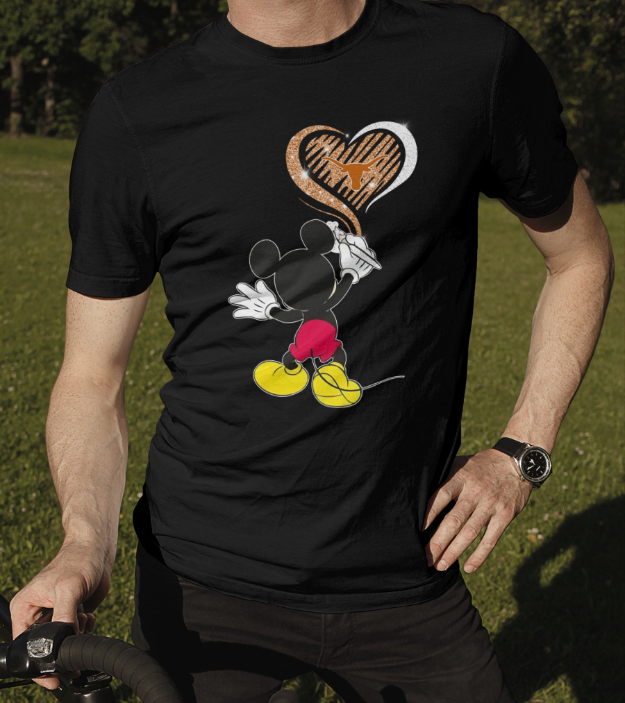 Mickey Mouse Painting Heart Texas Longhorns 32 T-Shirt