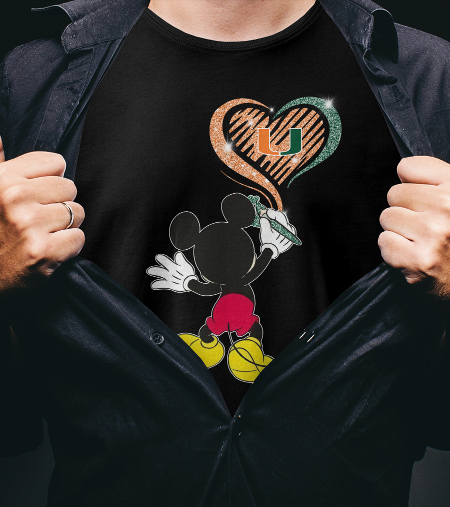 36 Miami Hurricanes Heart U Vintage Mouse T-Shirt