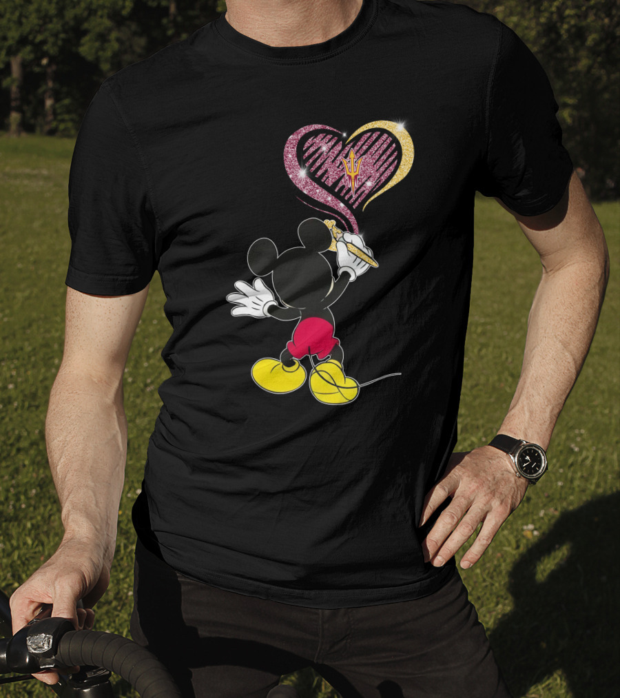 Mickey Mouse Drawing Heart With Arizona State Sun Devils T-Shirt