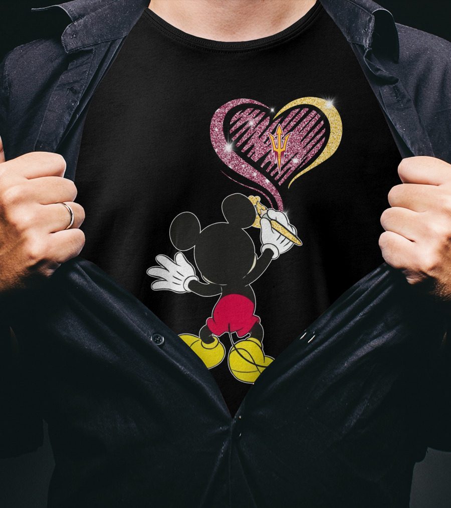 Mickey Mouse Drawing Heart With Arizona State Sun Devils T-Shirt