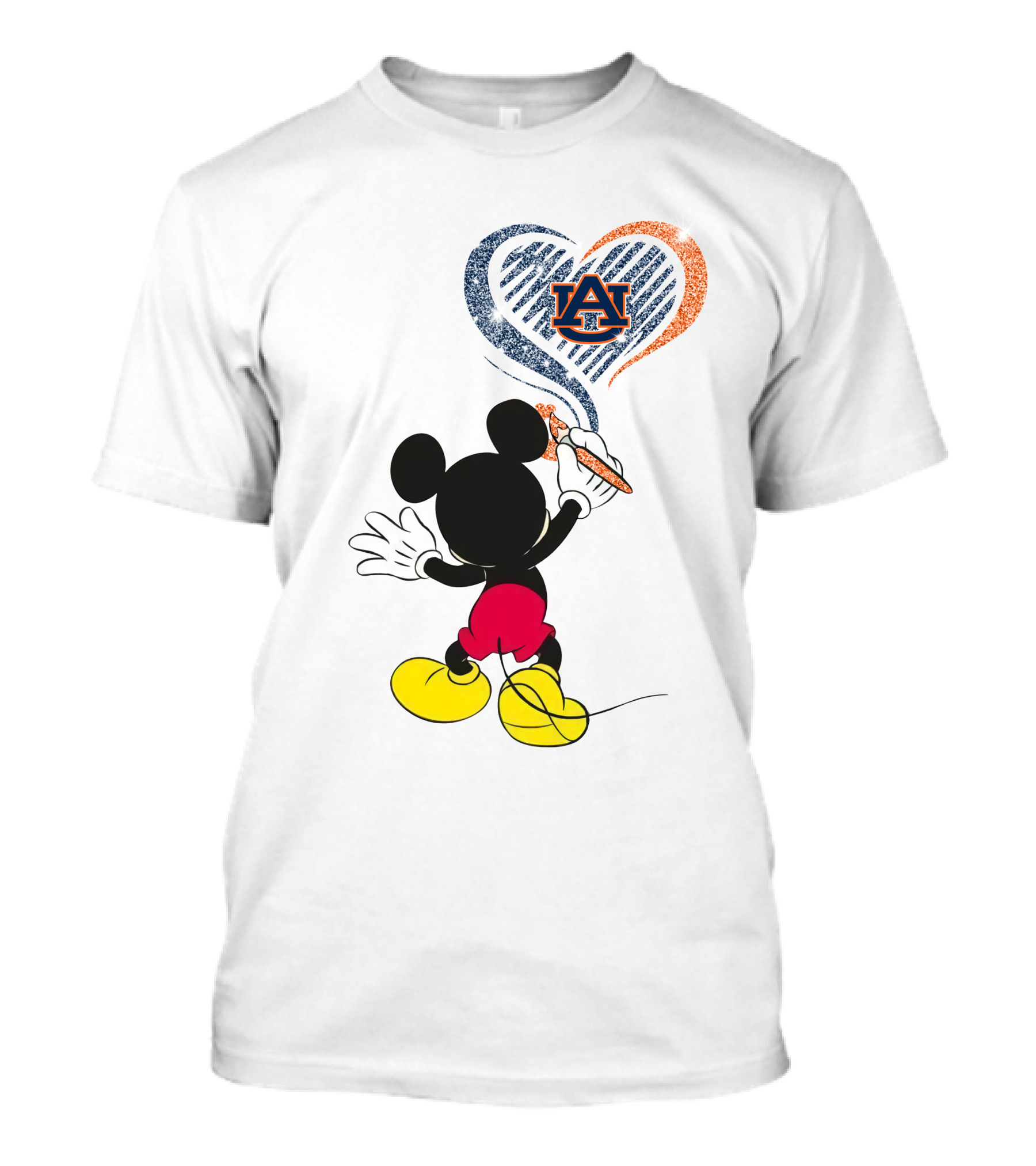 Mickey Mouse Auburn Tigers Heart Drawing T-Shirt