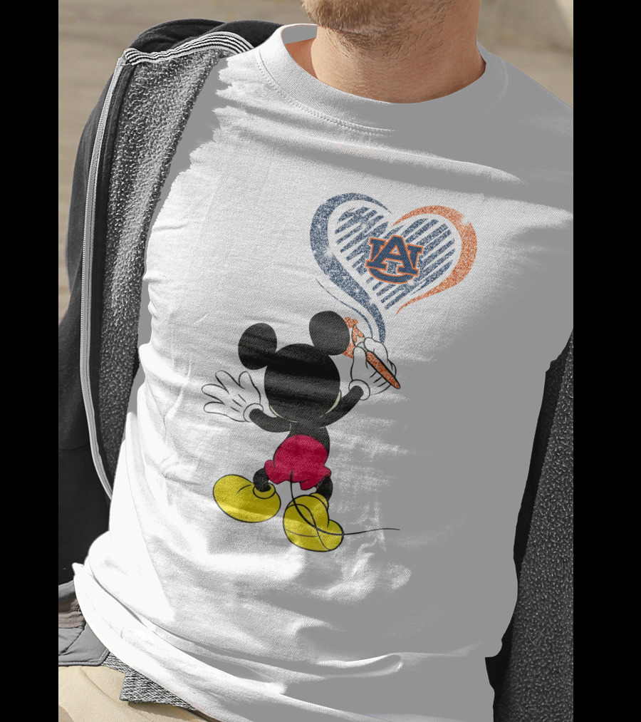 Mickey Mouse Auburn Tigers Heart Drawing T-Shirt