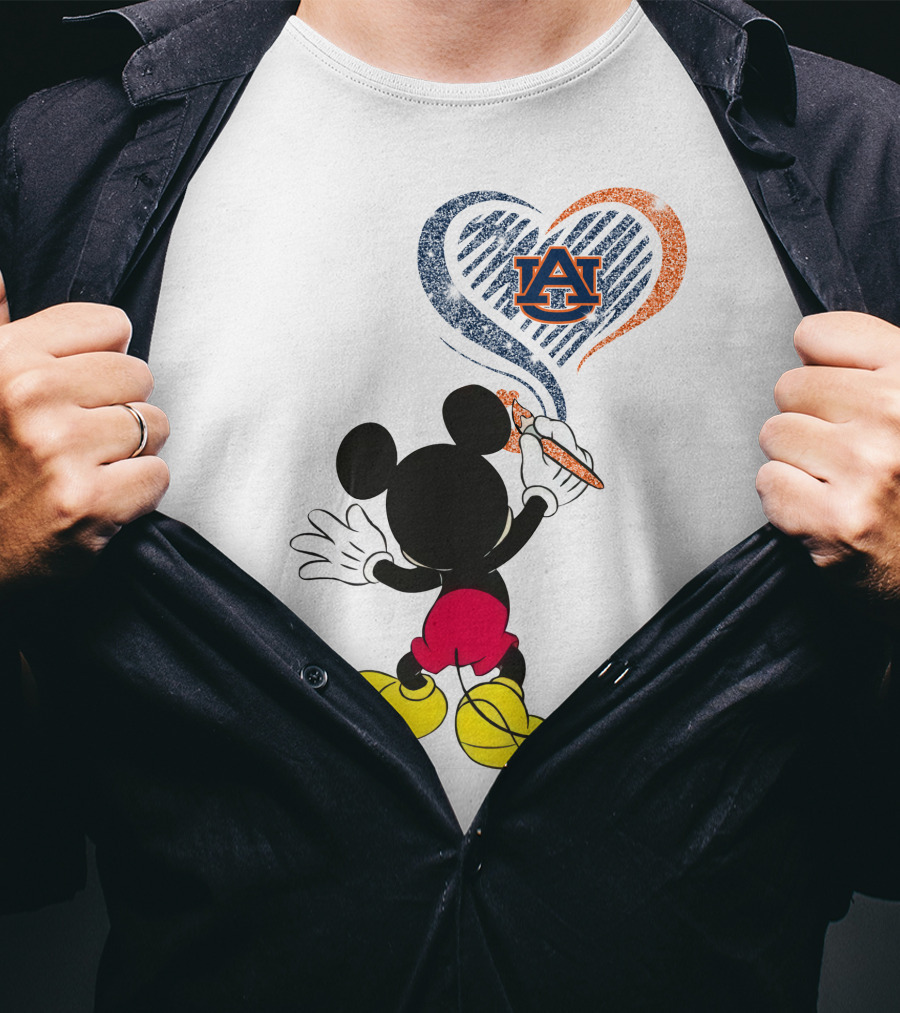 Mickey Mouse Auburn Tigers Heart Drawing T-Shirt