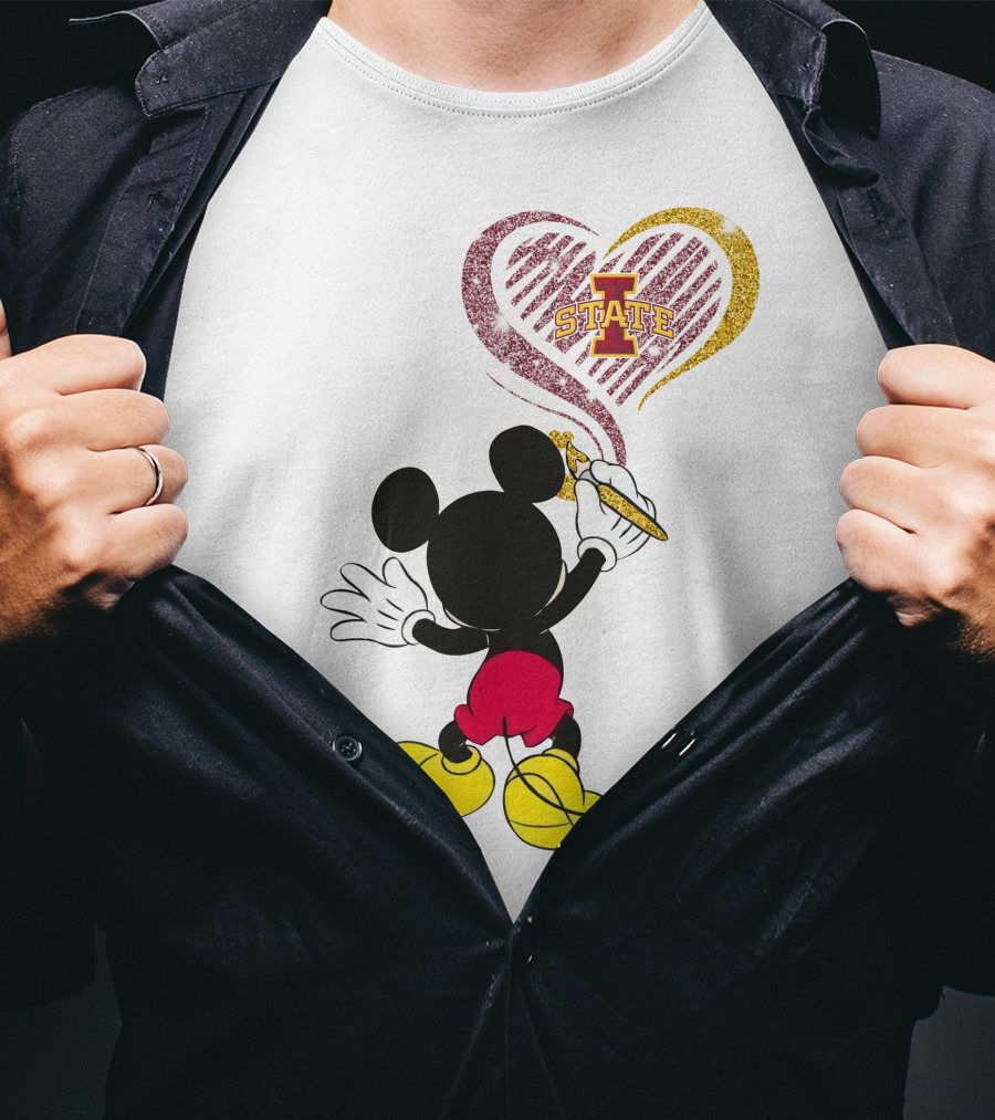 Mickey Mouse Iowa State Heart Drawing T-Shirt