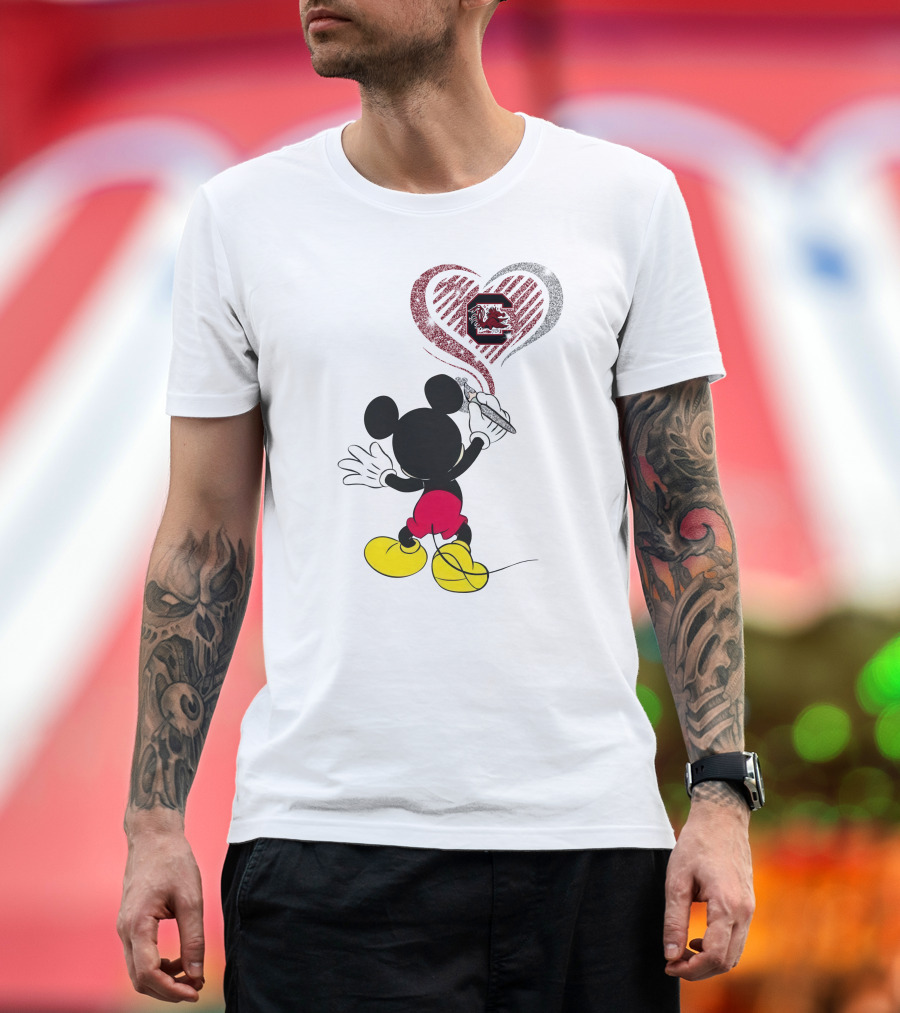 Mickey Mouse South Carolina Gamecocks Heart Drawing T-Shirt
