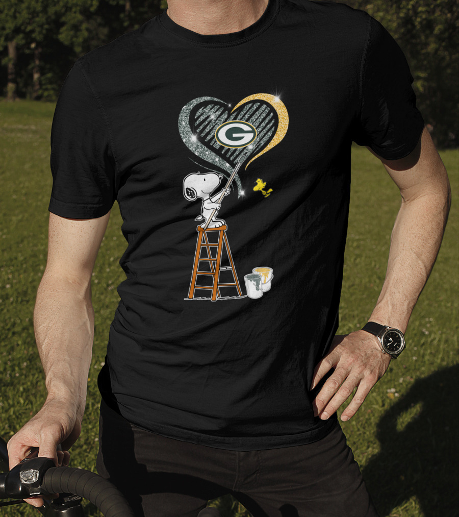 Snoopy Woodstock Painting Green Bay Packers Heart T-Shirt