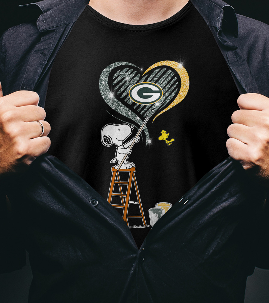 Snoopy Woodstock Painting Green Bay Packers Heart T-Shirt