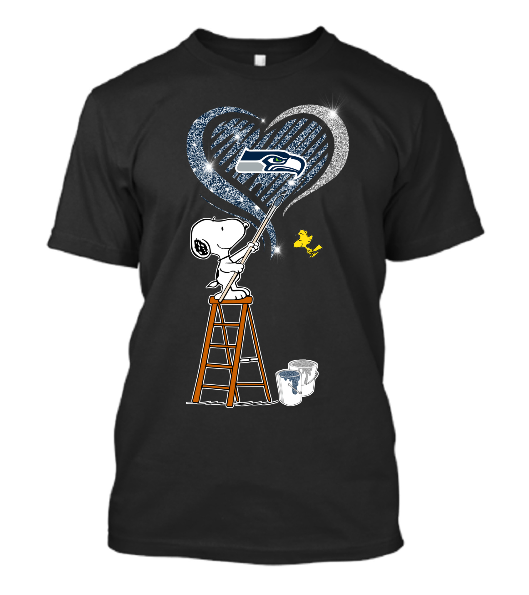 Snoopy Painting Seattle Seahawks Logo Heart With Woodstock T-Shirt
