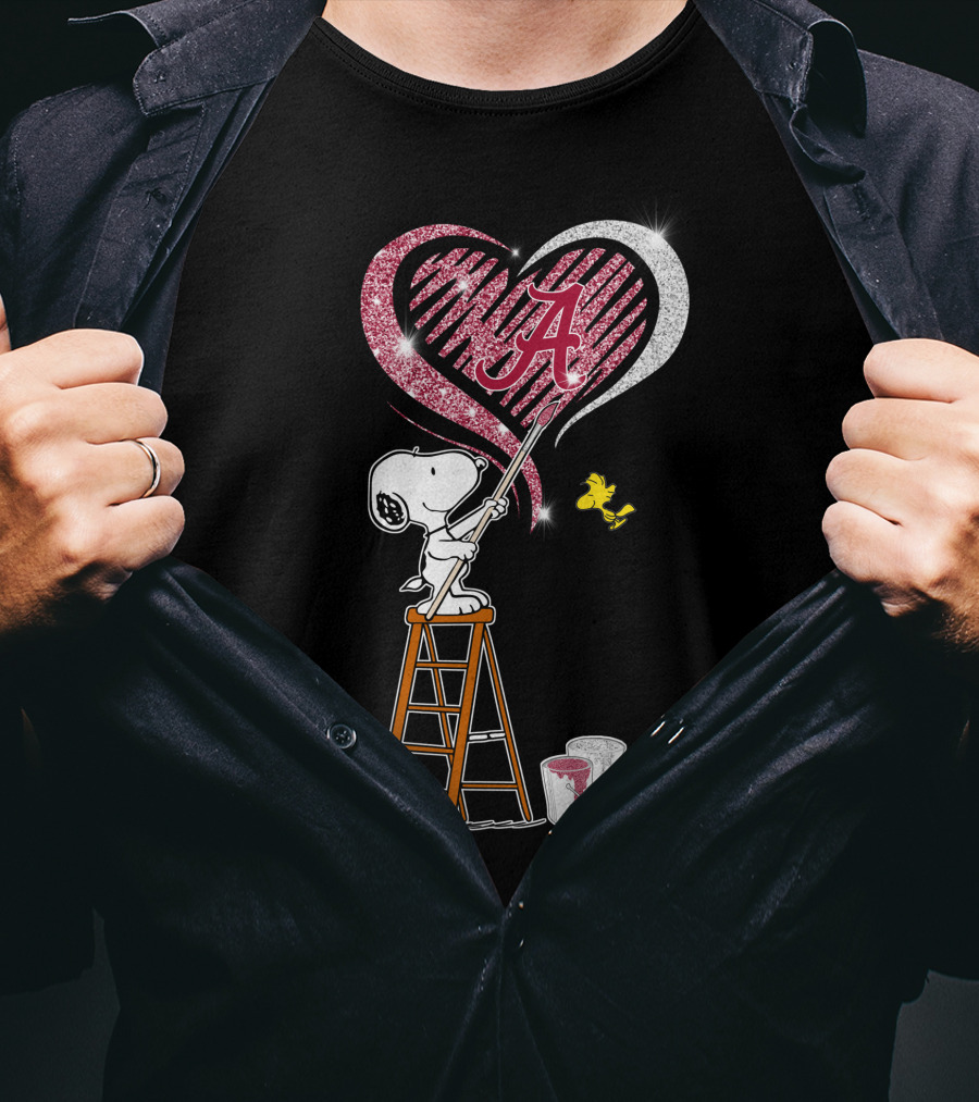 Snoopy Painting Alabama Crimson Tide Heart T-Shirt