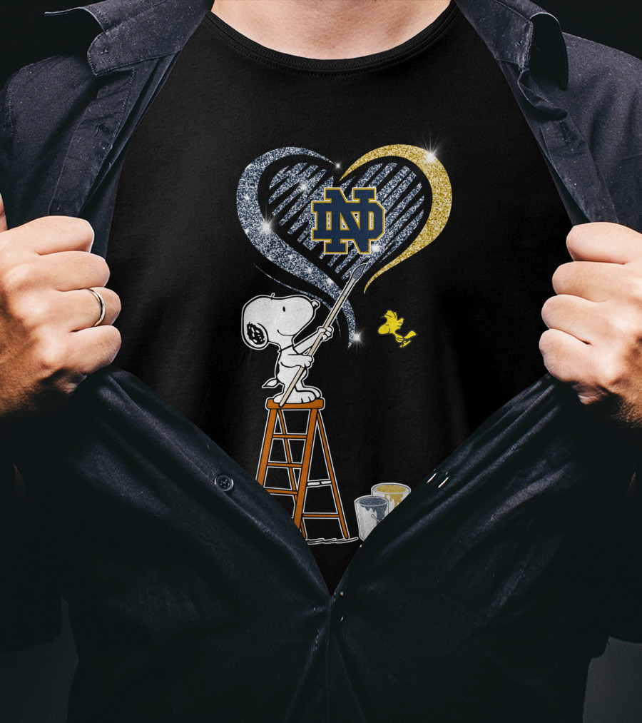 Snoopy Painting Notre Dame Heart With Woodstock T-Shirt