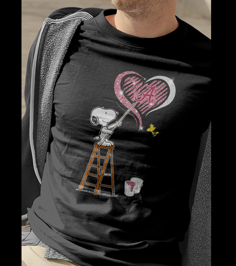 Snoopy Alabama Crimson Tide Heart Peanuts Woodstock T-Shirt