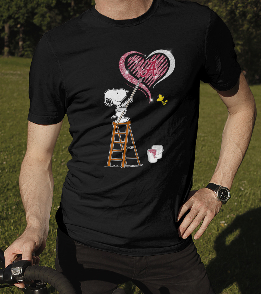 Snoopy Alabama Crimson Tide Heart Peanuts Woodstock T-Shirt