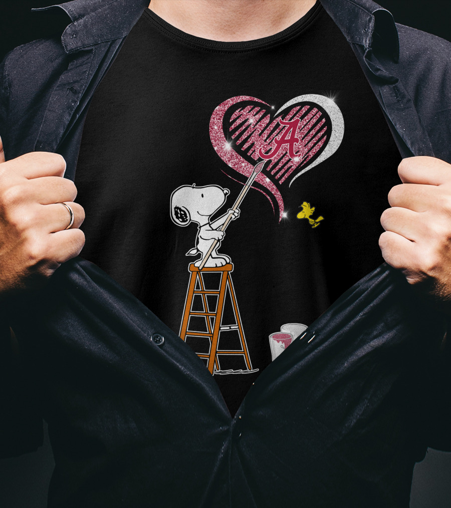Snoopy Alabama Crimson Tide Heart Peanuts Woodstock T-Shirt