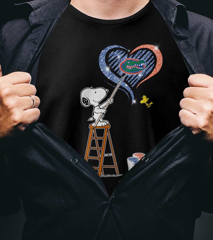 Snoopy Florida Gators Painting Heart With Snoopy And Woodstock T-Shirt