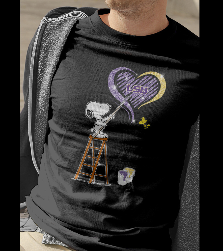 Snoopy Painting Lsu Heart With And Woodstock T-Shirt