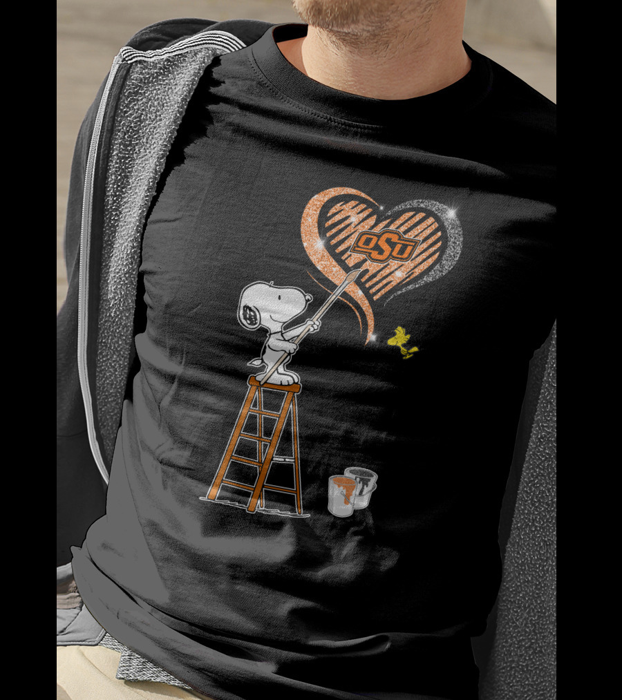 Snoopy Osu Heart Design With Ladder And Paint Buckets T-Shirt