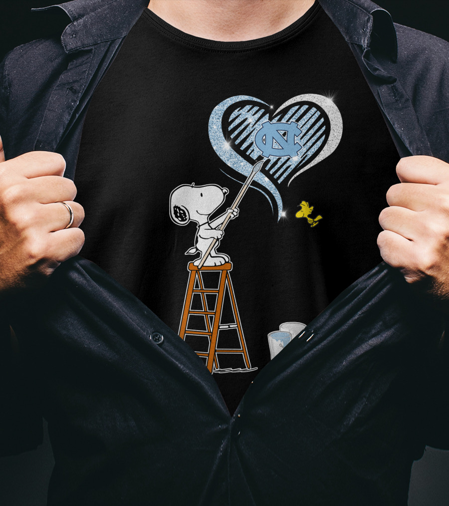Snoopy Painting Unc Heart With Woodstock T-Shirt