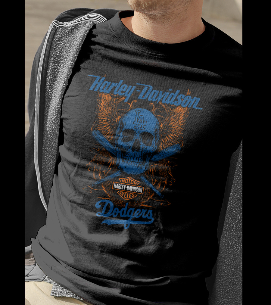 Harley Davidson Los Angeles Dodgers Skull Crossbats T-Shirt