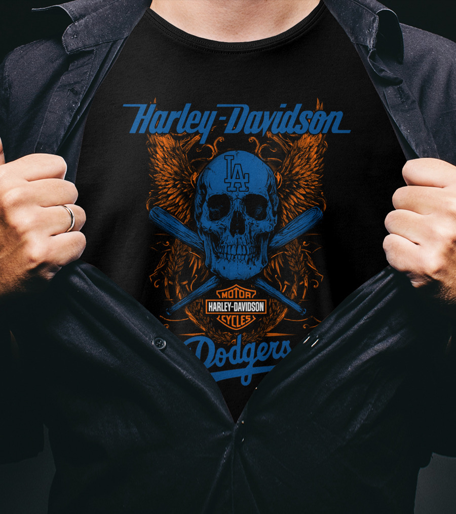 Harley Davidson Los Angeles Dodgers Skull Crossbats T-Shirt