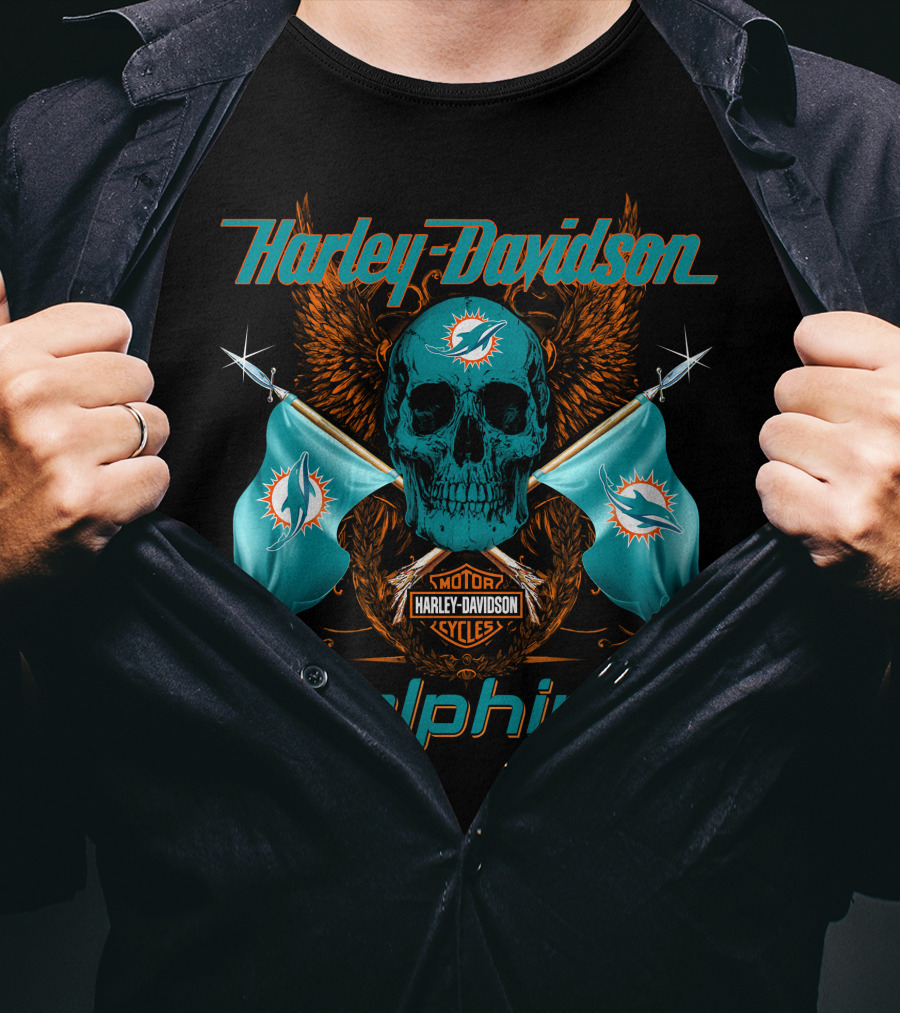 Harley Davidson Dolphins Skull Motor Cycles Flag T-Shirt