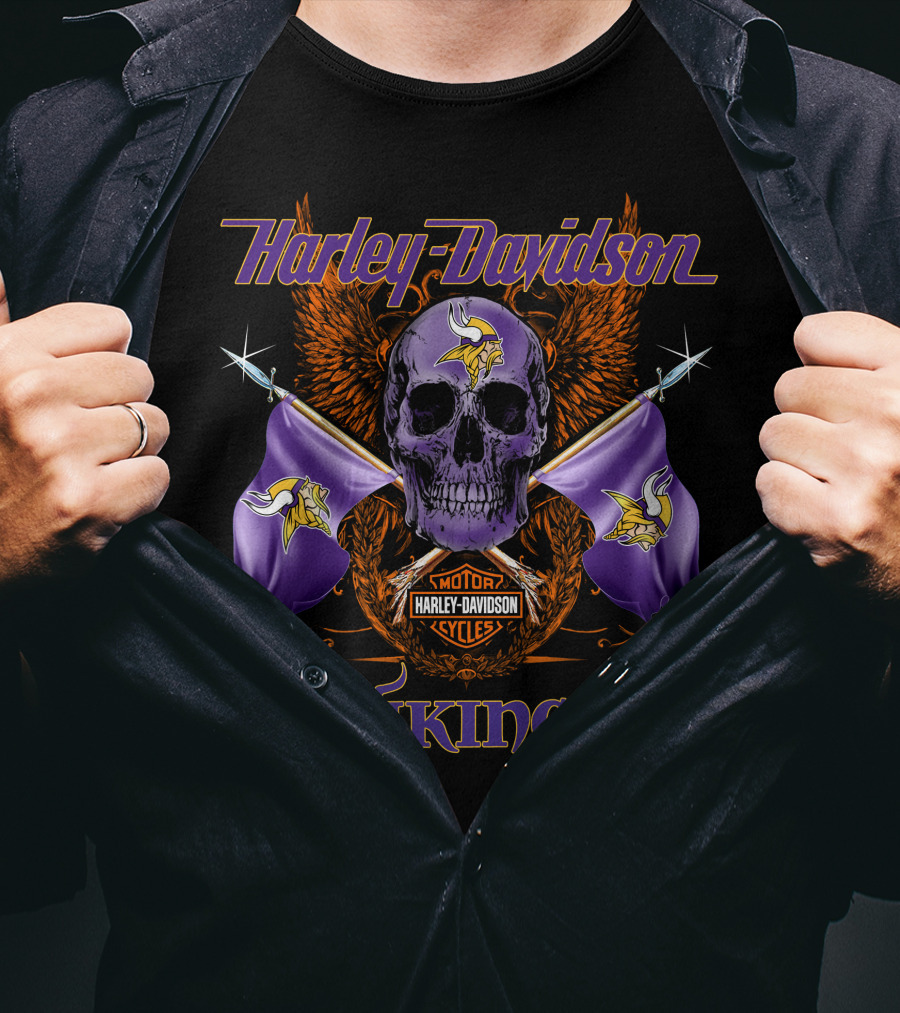 Harley Davidson Vikings Skull Flags T-Shirt