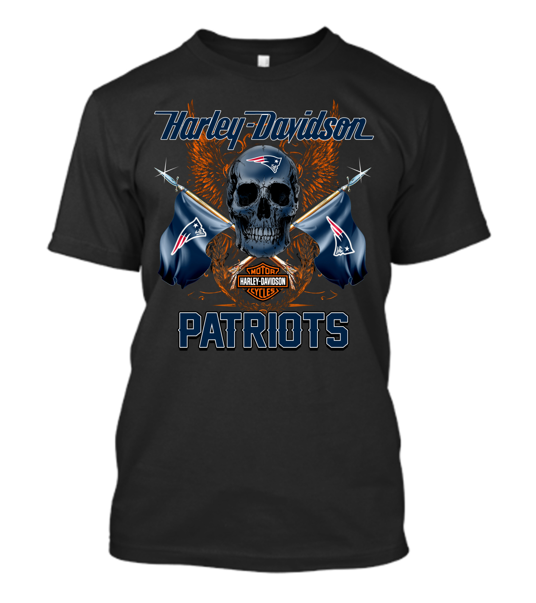 Harley Davidson Patriots Skull With Flags T-Shirt